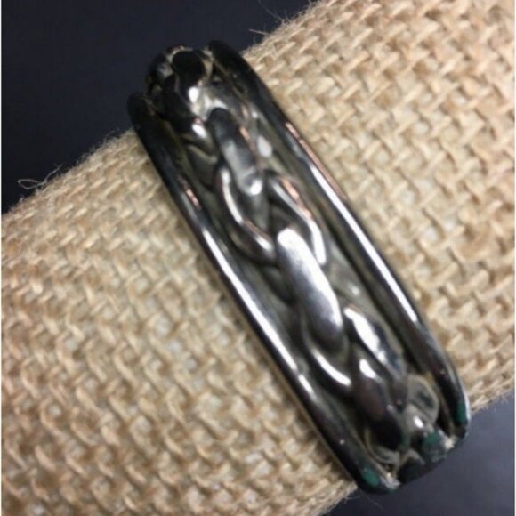 Cuff Bangle Bracelet As Is Silver Chain Link Design Retro BoHo Vintage Classic - Picture 2 of 5